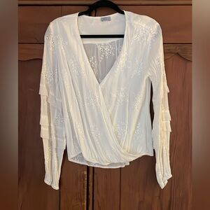Abbeline Cream Lace Ruffle Sleeve Blouse